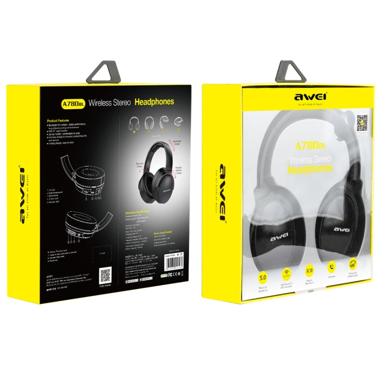Wei A780BL Bluetooth 5.0 Auriculares Bluetooth inalámbricos con graves plegables y conector auxiliar de 3,5 mm, A780BL