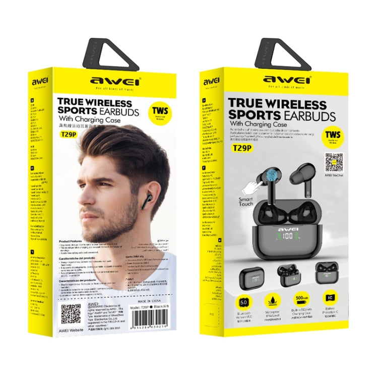 Wei T29P Bluetooth V5.0 pantalla Digital LED Ture inalámbrico deportes IPX4 impermeable TWS auriculares con estuche de carga