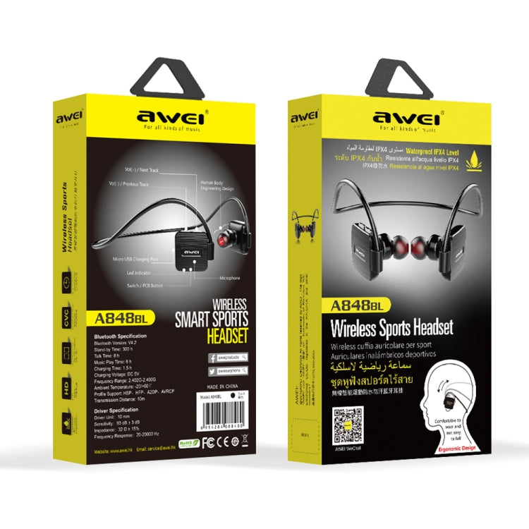 Awei A848BL Auricular estéreo deportivo Bluetooth inalámbrico montado en el cuello