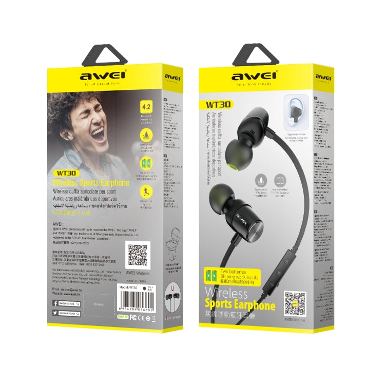Awei WT30 Auriculares Bluetooth inalámbricos deportivos impermeables