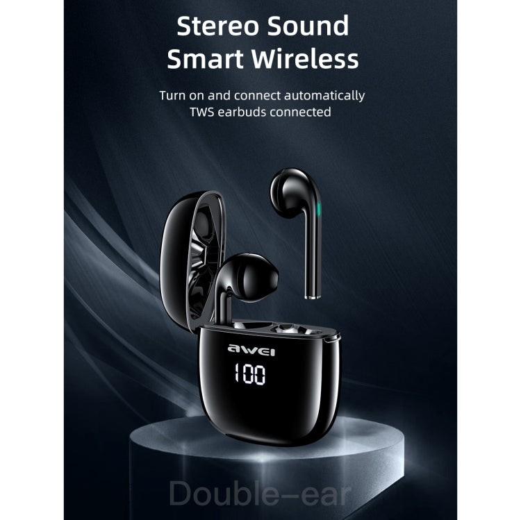 awei T28P Bluetooth V5.0 TWS Ture Auriculares inalámbricos deportivos con pantalla LED y estuche de carga