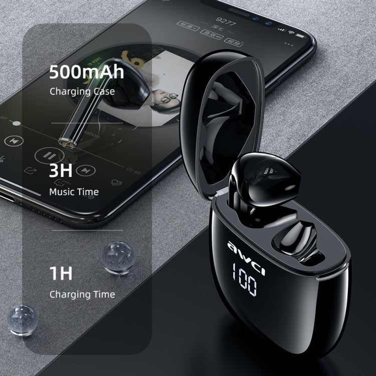 awei T28P Bluetooth V5.0 TWS Ture Auriculares inalámbricos deportivos con pantalla LED y estuche de carga