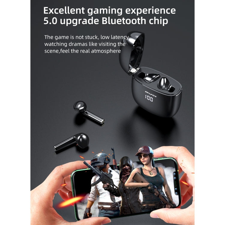awei T28P Bluetooth V5.0 TWS Ture Auriculares inalámbricos deportivos con pantalla LED y estuche de carga