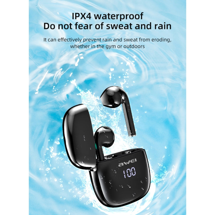 awei T28P Bluetooth V5.0 TWS Ture Auriculares inalámbricos deportivos con pantalla LED y estuche de carga
