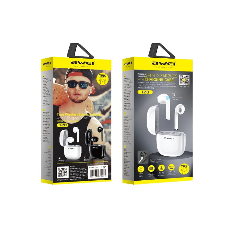 Awei T28 Bluetooth V5.0 Ture Auriculares inalámbricos deportivos TWS con estuche de carga