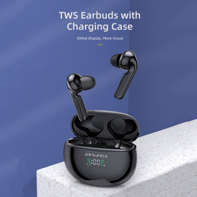 awei T15P Bluetooth V5.0 TWS Ture Auriculares inalámbricos deportivos con pantalla LED y estuche de carga, T15P