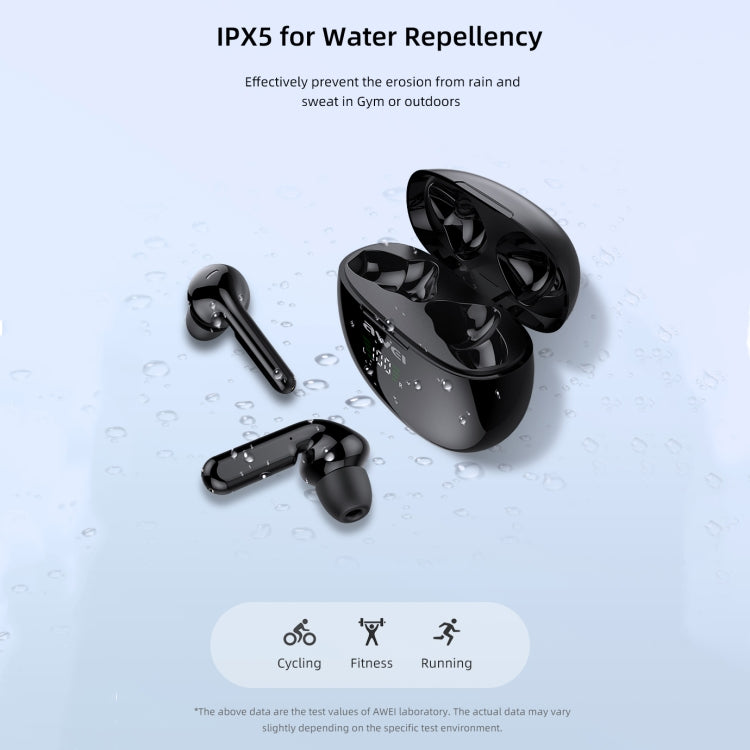 awei T15P Bluetooth V5.0 TWS Ture Auriculares inalámbricos deportivos con pantalla LED y estuche de carga, T15P