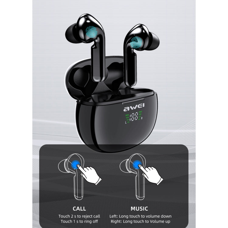 awei T15P Bluetooth V5.0 TWS Ture Auriculares inalámbricos deportivos con pantalla LED y estuche de carga, T15P