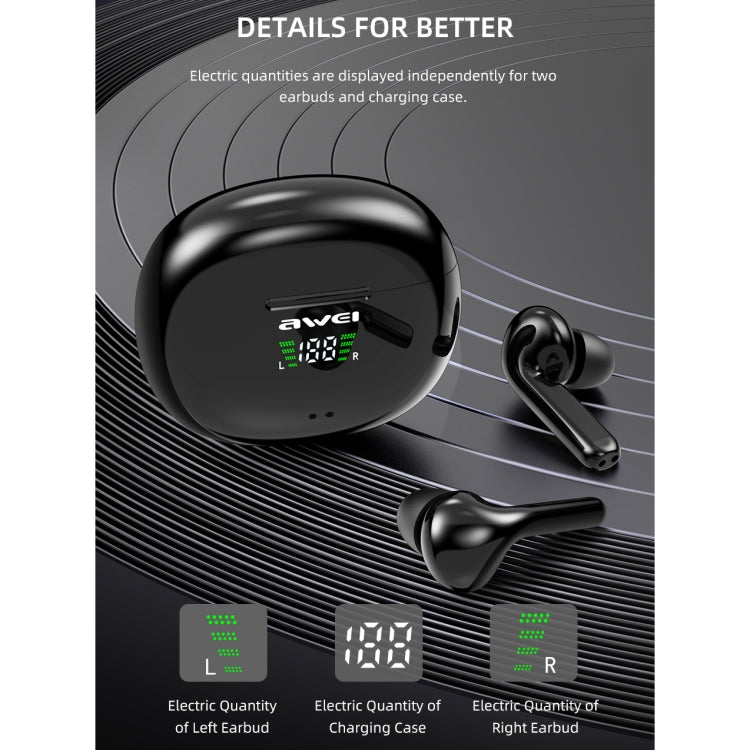 awei T15P Bluetooth V5.0 TWS Ture Auriculares inalámbricos deportivos con pantalla LED y estuche de carga, T15P