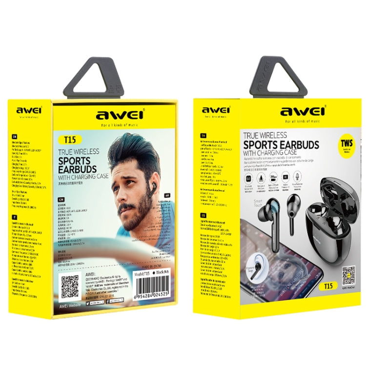 awei T15 TWS Bluetooth V5.0 Ture Auriculares deportivos inalámbricos con estuche de carga, T15