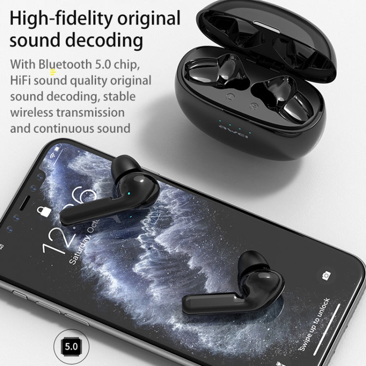 awei T15 TWS Bluetooth V5.0 Ture Auriculares deportivos inalámbricos con estuche de carga, T15