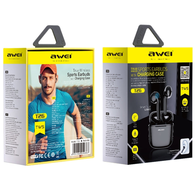 awei T26 TWS Bluetooth V5.0 Ture Auriculares deportivos inalámbricos con estuche de carga, T26 Pro