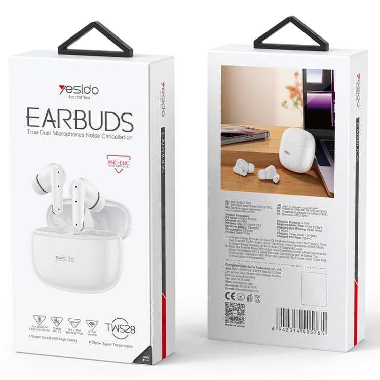 Auriculares inalámbricos Bluetooth TWS inteligentes con reducción de ruido dual Yesido TWS28 ANC+ENC, TWS28 Beige, TWS28 White