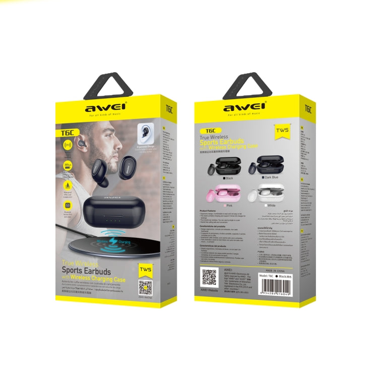 Awei T6C Bluetooth 5.0 Estéreo TWS Auricular Bluetooth binaural inalámbrico, compatible con función de carga inalámbrica