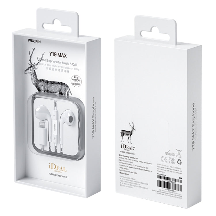 WK Y19 MAX iDeal Series Auriculares internos con cable estéreo HIFI de 8 pines, longitud: 1,2 m, Y19 MAX