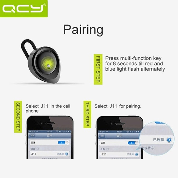 QCY J11 Auricular inalámbrico Bluetooth 4.1 de conducción universal con micrófono para teléfonos inteligentes u otros dispositivos Bluetooth, distancia efectiva de Bluetooth: 10 M