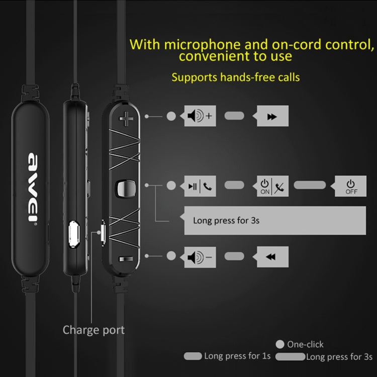 AWEI A921BL Auricular Bluetooth magnético deportivo inalámbrico con control por cable + micrófono