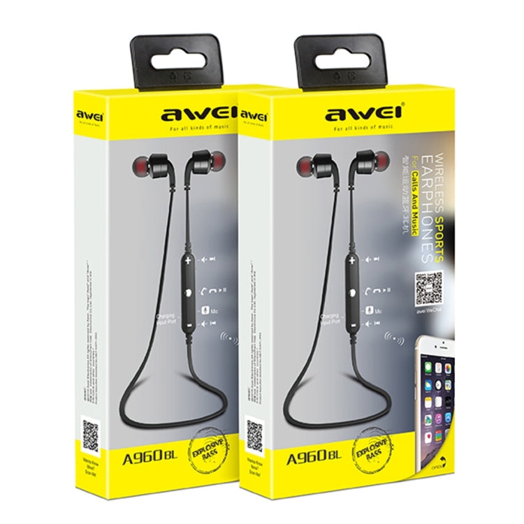 Auricular Bluetooth inalámbrico deportivo AWEI A960BL con control de cable, compatible con llamadas manos libres