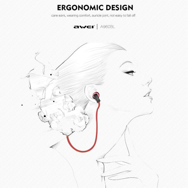 Auricular Bluetooth inalámbrico deportivo AWEI A960BL con control de cable, compatible con llamadas manos libres