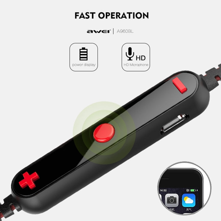 Auricular Bluetooth inalámbrico deportivo AWEI A960BL con control de cable, compatible con llamadas manos libres
