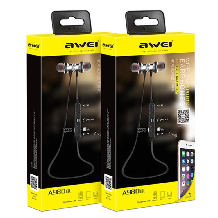 Auricular Bluetooth magnético deportivo inalámbrico AWEI A980BL con control de cable, compatible con llamada manos libres