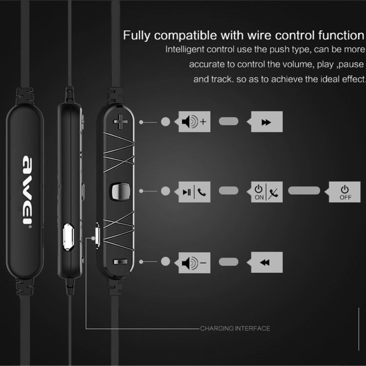 Auricular Bluetooth magnético deportivo inalámbrico AWEI A980BL con control de cable, compatible con llamada manos libres