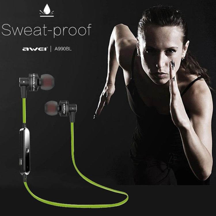 AWEI A990BL Auricular estéreo Bluetooth inalámbrico deportivo con control de cable + micrófono, compatible con llamadas manos libres