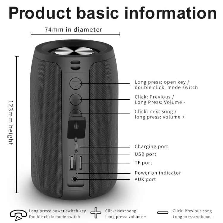 ZEALOT S32 Altavoz Bluetooth inalámbrico con graves HiFi de 5W, compatible con manos libres/USB/AUX, S32