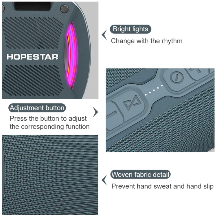 HOPESTAR H24 Pro TWS Altavoz Bluetooth portátil con textura tejida impermeable para exteriores con luz rítmica, compatible con llamadas manos libres, disco U, tarjeta TF y AUX y FM de 3,5 mm, H24 Pro Black, H24 Pro Grey, H24 Pro Blue, H24 Pro Red