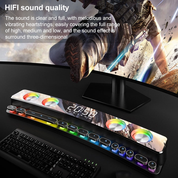 SOAIY SH39 Efecto de iluminación de espectro colorido + Botones mecánicos + Alarma de reloj + Batería Altavoz Bluetooth para juegos en casa de escritorio, Deluxe Edition