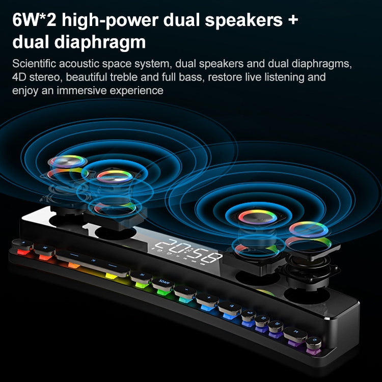 SOAIY SH39 Efecto de iluminación de espectro colorido + Botones mecánicos + Alarma de reloj + Batería Altavoz Bluetooth para juegos en casa de escritorio, Deluxe Edition