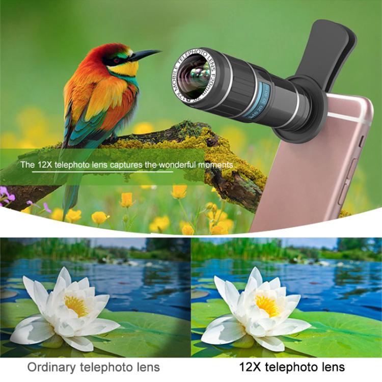 HAUTIK HK-002 Lente ojo de pez 5 en 1 de 180 grados + Lente macro y gran angular 0.65X + Teleobjetivo 12X + Kits de lentes Star Line, HK-002