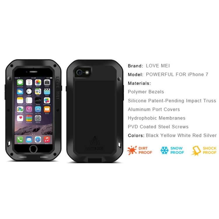 LOVE MEI para iPhone 7 Funda protectora de metal antideslizante profesional y potente a prueba de polvo y golpes