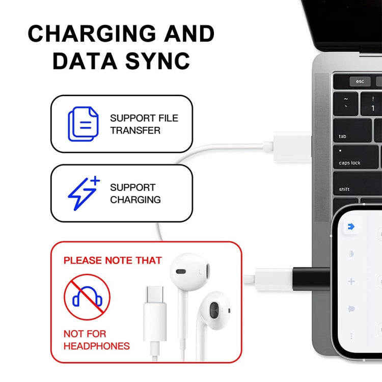 ENKAY Hat-Prince HC-6 Mini ABS USB-C / Type-C Adaptador de conector de puerto de 3.1 a 8 pines (blanco), Black, Type-C to 8 Pin