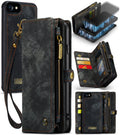 CaseMe para iPhone 8 y 7 Cartera de cuero multifuncional con funda protectora trasera de PC magnética desmontable y soporte y 10 ranuras para tarjetas y 3 ranuras para efectivo y 1 billetera con cremallera y 2 marcos de fotos y 3 cierres magnéticos    ...