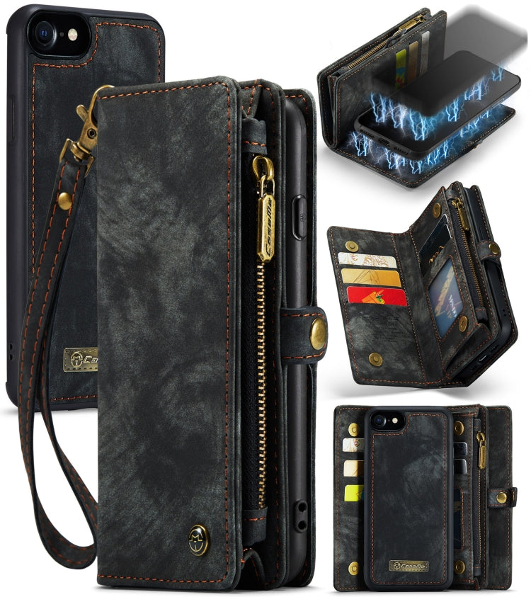 CaseMe para iPhone 8 y 7 Cartera de cuero multifuncional con funda protectora trasera de PC magnética desmontable y soporte y 10 ranuras para tarjetas y 3 ranuras para efectivo y 1 billetera con cremallera y 2 marcos de fotos y 3 cierres magnéticos    ...