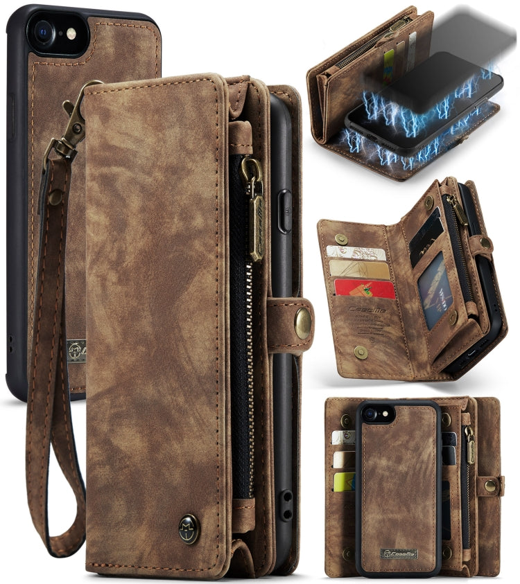 CaseMe para iPhone 8 y 7 Cartera de cuero multifuncional con funda protectora trasera de PC magnética desmontable y soporte y 10 ranuras para tarjetas y 3 ranuras para efectivo y 1 billetera con cremallera y 2 marcos de fotos y 3 cierres magnéticos    ...