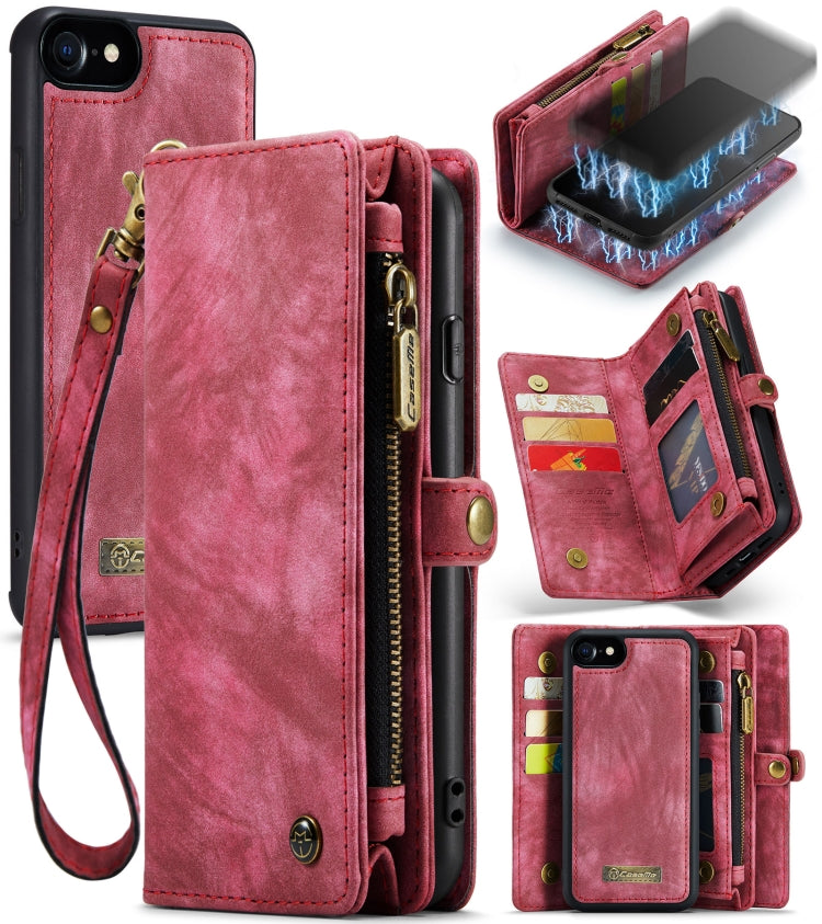 CaseMe para iPhone 8 y 7 Cartera de cuero multifuncional con funda protectora trasera de PC magnética desmontable y soporte y 10 ranuras para tarjetas y 3 ranuras para efectivo y 1 billetera con cremallera y 2 marcos de fotos y 3 cierres magnéticos    ...
