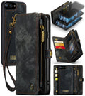 CaseMe para iPhone 8 Plus y 7 Plus Cartera de cuero multifuncional con funda protectora trasera de PC magnética desmontable y soporte y 11 ranuras para tarjetas y 3 ranuras para efectivo y 1 billetera con cremallera y 2 marcos de fotos y 3 cierres magn...