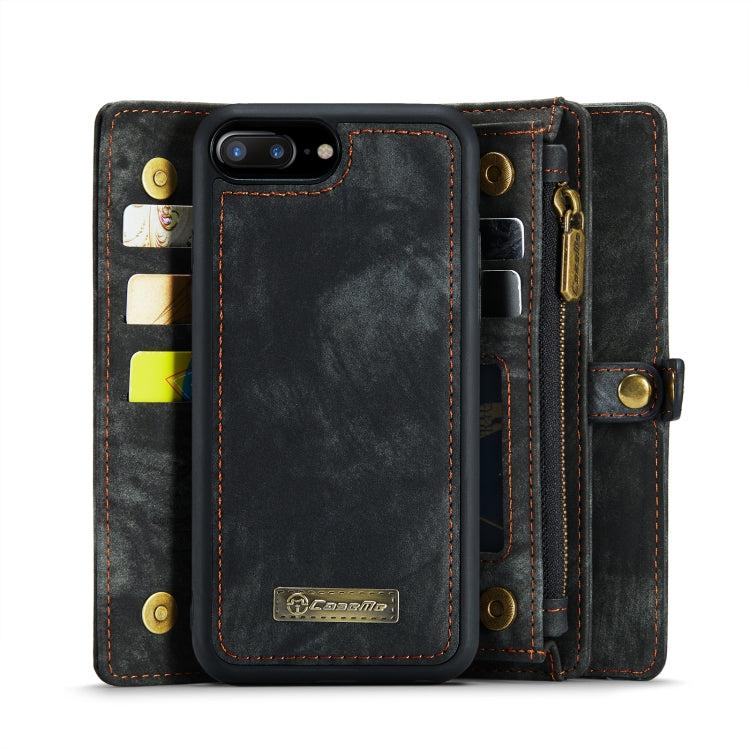 CaseMe para iPhone 8 Plus y 7 Plus Cartera de cuero multifuncional con funda protectora trasera de PC magnética desmontable y soporte y 11 ranuras para tarjetas y 3 ranuras para efectivo y 1 billetera con cremallera y 2 marcos de fotos y 3 cierres magn...
