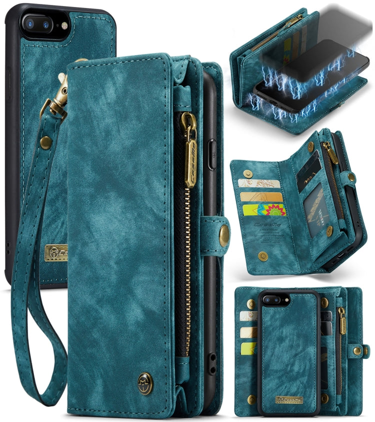 CaseMe para iPhone 8 Plus y 7 Plus Cartera de cuero multifuncional con funda protectora trasera de PC magnética desmontable y soporte y 11 ranuras para tarjetas y 3 ranuras para efectivo y 1 billetera con cremallera y 2 marcos de fotos y 3 cierres magn...