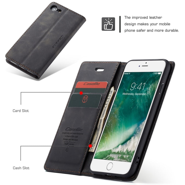 CaseMe-013 Funda de cuero con tapa horizontal esmerilada retro multifuncional para iPhone 7/8, con ranura para tarjeta, soporte y billetera, For iPhone 7 / 8