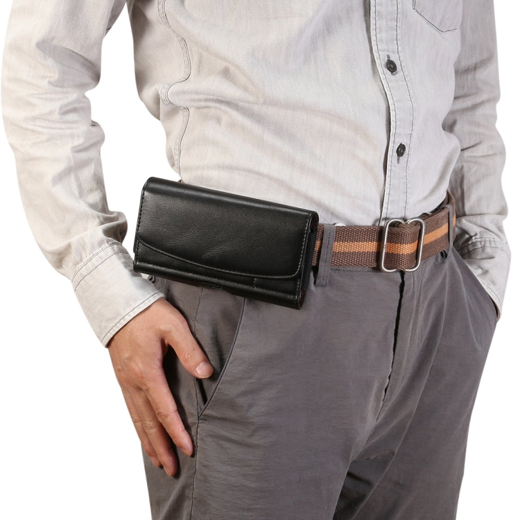 Banda elástica de piel de cordero para hombre, funda de cuero con cintura colgante Universal para teléfono móvil de 4,8 pulgadas con ranura para tarjeta