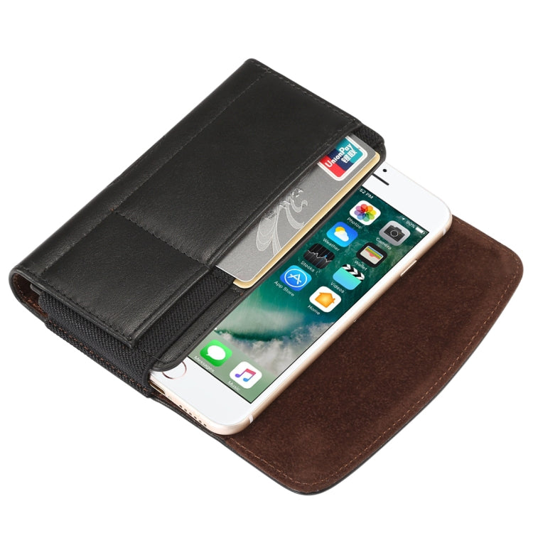 Banda elástica de piel de cordero para hombre, funda de cuero con cintura colgante Universal para teléfono móvil de 4,8 pulgadas con ranura para tarjeta