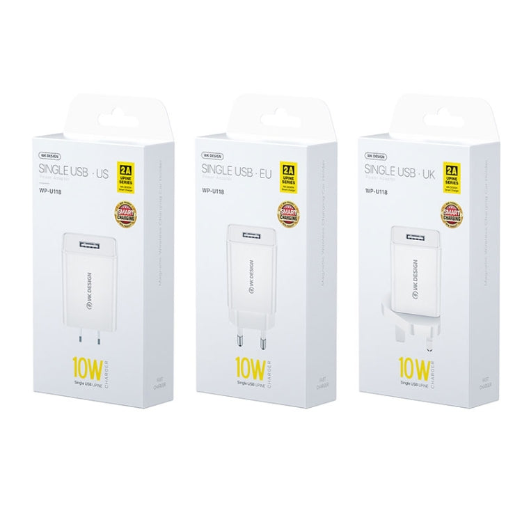WK WP-U118 Adaptador de corriente para cargador de viaje con puerto USB único de 10 W, enchufe de la UE, WP-U118 EU Plug