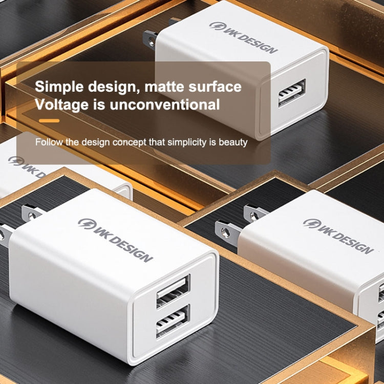 WK WP-U119 Adaptador de corriente para cargador de viaje con dos puertos USB de 10 W, enchufe de EE. UU., WP-U119 US Plug