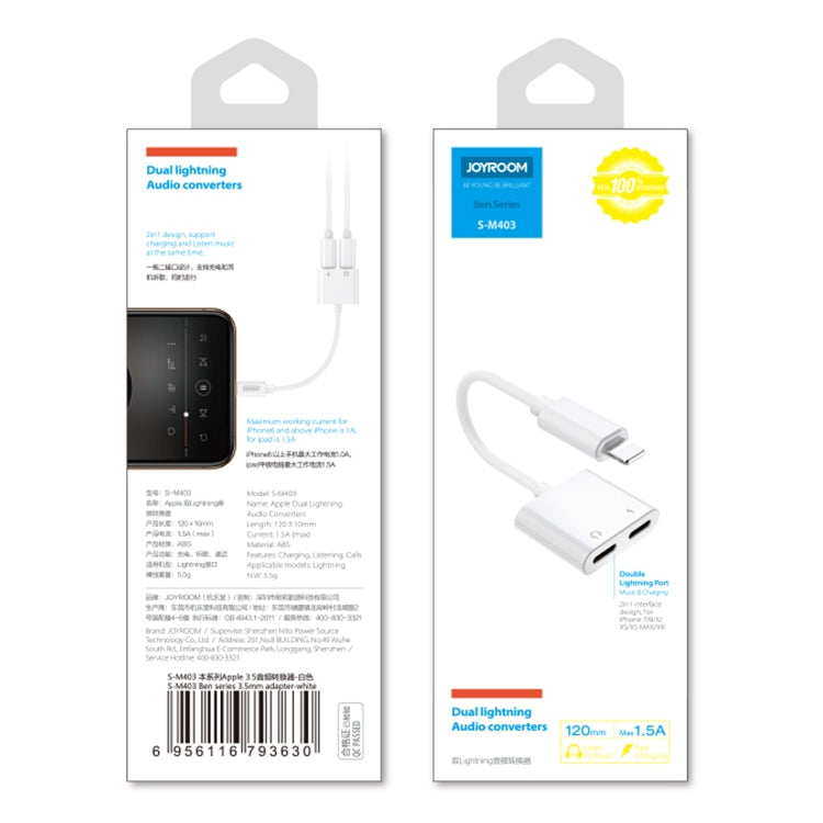 JOYROOM S-Y104 Adaptador Lightning doble Apple serie Ben, longitud: 1,2 m