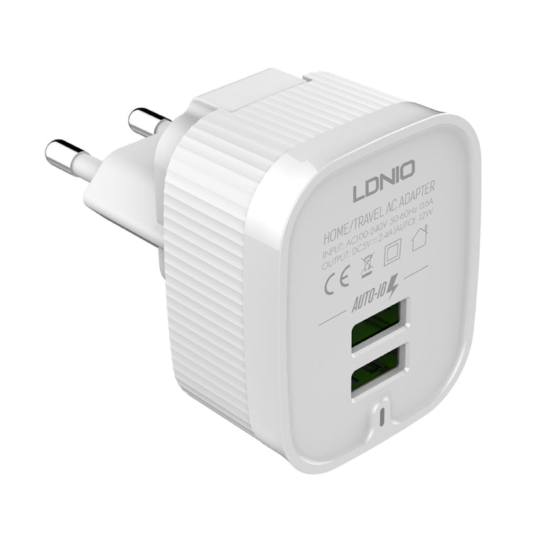 LDNIO A201 2.4A Doble cabezal de carga USB Cargador adaptador de teléfono móvil de carga directa de viaje con cable de datos micro USB, Micro USB