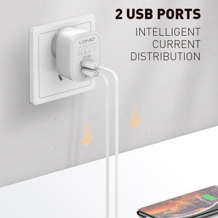 LDNIO A201 2.4A Doble cabezal de carga USB Cargador adaptador de teléfono móvil de carga directa de viaje con cable de datos micro USB, Micro USB