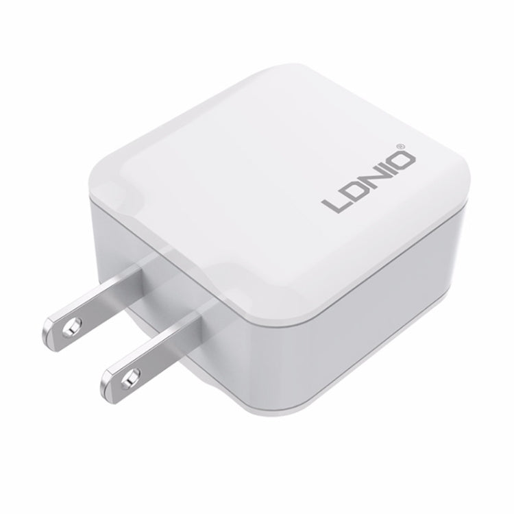 LDNIO A2201 2.4A Cargador de adaptador de teléfono móvil de carga directa de viaje con cabezal de carga USB dual con cable de datos de 8 pines, 8 Pin